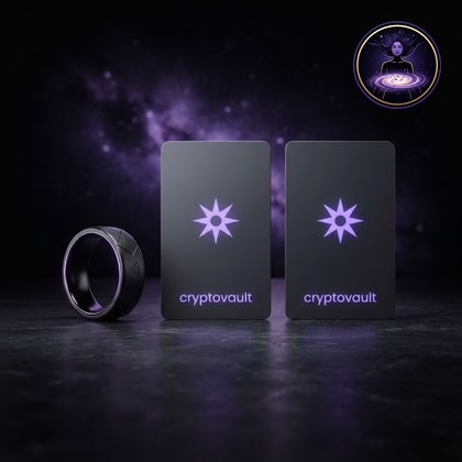 cryptovault Business — titanium NFC ring with 2 hardware wallet cards